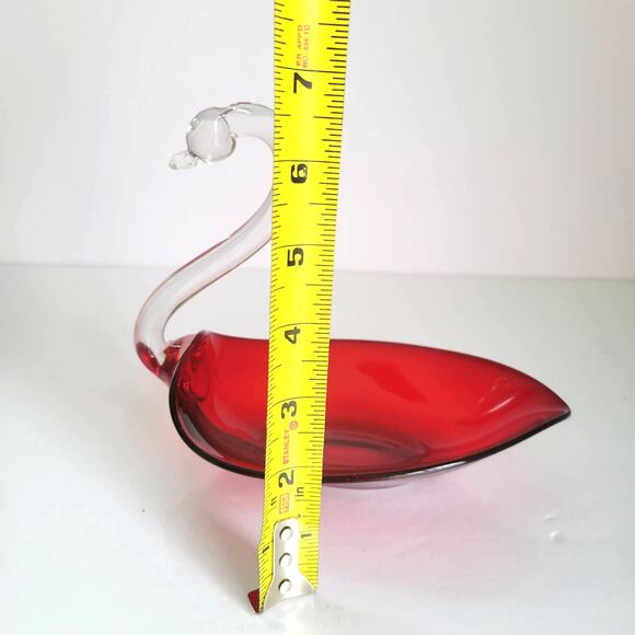 Duncan Miller Swan Candy Nut Dish Ruby Red Glass Trinket Mid Century Mod 1940s - Picture 8 of 9